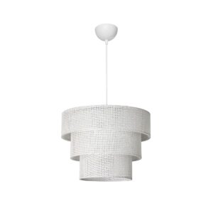 GloboStar® LEVEL 203-0275 Μοντέρνο Κρεμαστό Φωτιστικό Καπέλο Μονόφωτο 1 x E27 IP20 Λευκό Διάτρητο Ύφασμα - Μ30 x Π30 x Υ90cm