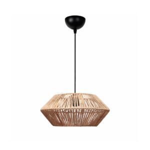 GloboStar® CASTRO 204-0164 Boho Κρεμαστό Φωτιστικό Kαπέλο Μονόφωτο 1 x E27 IP20 Μπεζ Σχοινί - Μ31 x Π31 x Υ26cm