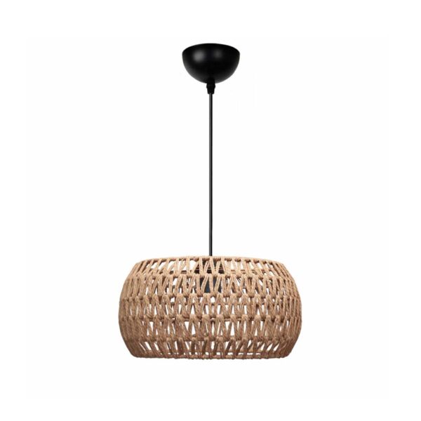 GloboStar® DARIO 204-0168 Boho Κρεμαστό Φωτιστικό Kαπέλο Μονόφωτο 1 x E27 IP20 Καφέ Σχοινί - Μ30 x Π30 x Υ15cm