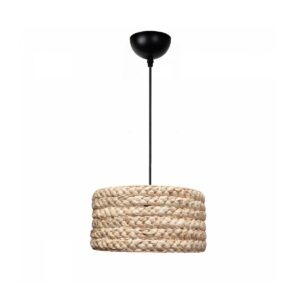 GloboStar® POMEGRANDE 204-0161 Boho Κρεμαστό Φωτιστικό Kαπέλο Μονόφωτο 1 x E27 IP20 Μπεζ Rattan - Μ29 x Π29 x Υ16cm
