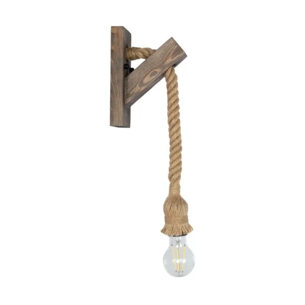 GloboStar® VANITY 00878 Vintage Επιτοίχιο Φωτιστικό Απλίκα Μονόφωτο 1 x E27 IP20 Καφέ Ξύλο με Μπεζ Σχοινί - Μ7 x Π15 x Υ30cm - Image 4