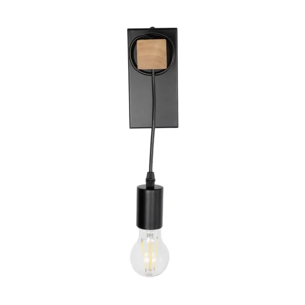 GloboStar® KELA 00880 Μοντέρνο Επιτοίχιο Φωτιστικό Απλίκα Μονόφωτο 1 x E27 IP20 Μαύρο Μέταλλο με Μπεζ Ξύλο - Μ6.5 x Π18 x Υ30cm - Image 3
