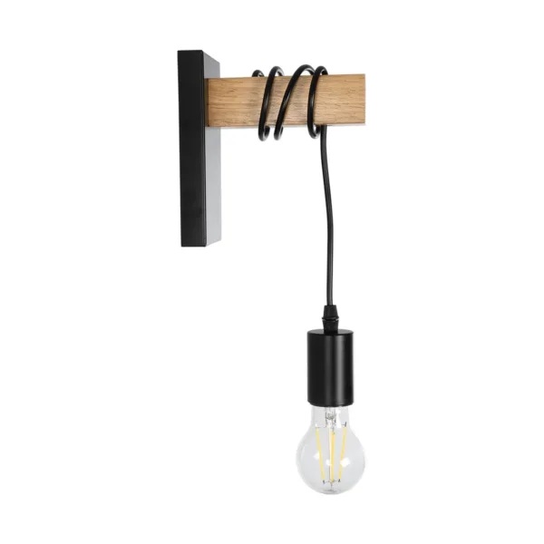 GloboStar® KELA 00880 Μοντέρνο Επιτοίχιο Φωτιστικό Απλίκα Μονόφωτο 1 x E27 IP20 Μαύρο Μέταλλο με Μπεζ Ξύλο - Μ6.5 x Π18 x Υ30cm - Image 4