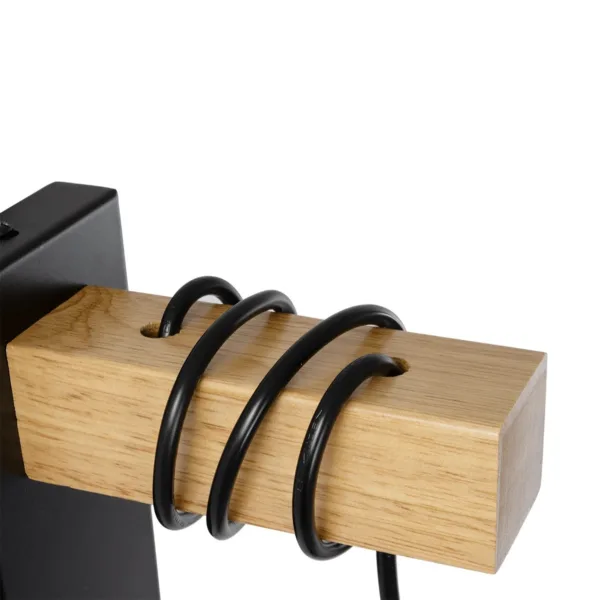 GloboStar® KELA 00880 Μοντέρνο Επιτοίχιο Φωτιστικό Απλίκα Μονόφωτο 1 x E27 IP20 Μαύρο Μέταλλο με Μπεζ Ξύλο - Μ6.5 x Π18 x Υ30cm - Image 6