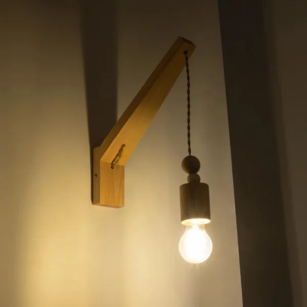 GloboStar® NOVO 00885 Vintage Επιτοίχιο Φωτιστικό Απλίκα Μονόφωτο 1 x E27 IP20 Μπεζ Ξύλο με Μπεζ Σχοινί - Μ7 x Π27 x Υ65cm - Image 2