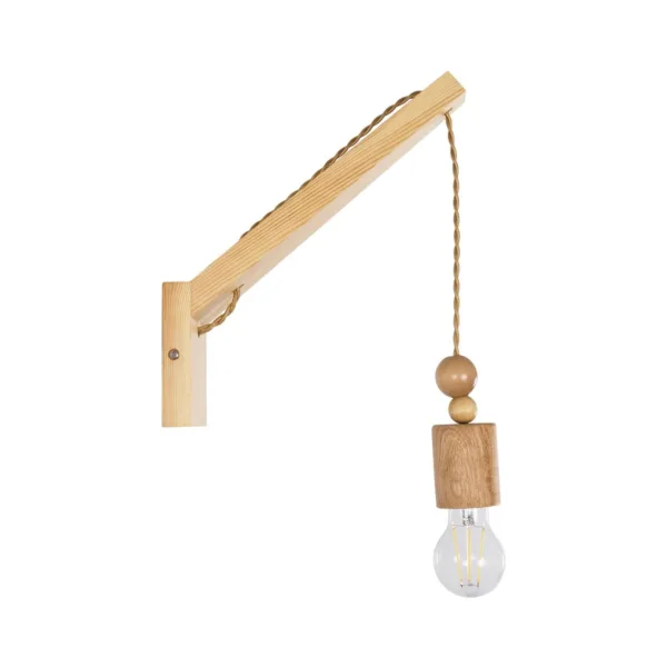 GloboStar® NOVO 00885 Vintage Επιτοίχιο Φωτιστικό Απλίκα Μονόφωτο 1 x E27 IP20 Μπεζ Ξύλο με Μπεζ Σχοινί - Μ7 x Π27 x Υ65cm - Image 4