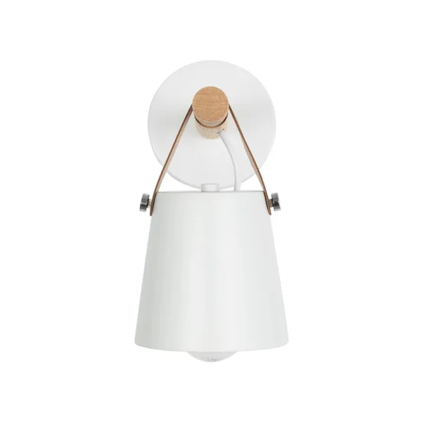 GloboStar® AMY 00946 Μοντέρνο Επιτοίχιο Φωτιστικό Απλίκα Μονόφωτο 1 x E27 IP20 Λευκό Μέταλλο, Μπεζ Ξύλο με Πορτοκαλί Δέρμα - Μ19 x Π13 x Y14cm - Image 3