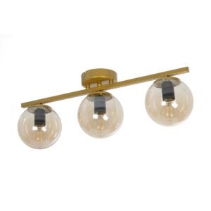 GloboStar® RADIAM 201-0066 Vintage Φωτιστικό Οροφής Ράγα Τρίφωτο 3 x E27 IP20 Χρυσό Μέταλλο με Διαφανή Μπάλα - Μ60 x Π20 x Υ25cm