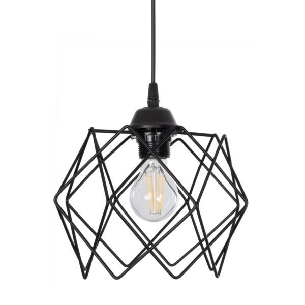 GloboStar® SOLON 201-0059 Μοντέρνο Κρεμαστό Φωτιστικό Πλέγμα Μονόφωτο 1 x E27 IP20 Μαύρο Μέταλλο - Μ22 x Π22 x Υ70cm - Image 4