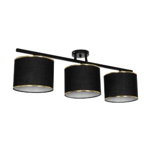 GloboStar® GLOWEN 201-0086 Vintage Φωτιστικό Οροφής Ράγα Τρίφωτο 3 x E27 IP20 Μαύρο Μέταλλο με Καφέ Υφάσμα - Μ79 x Π25 x Υ26cm