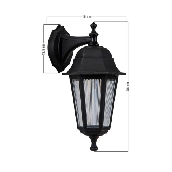 GloboStar® VITRO 203-0191 Vintage Επιτοίχιο Φωτιστικό Φαναράκι Μονόφωτο 1 x E27 IP44 Μαύρο Πλαστικό Σώμα - Μ19 x Π16 x Υ34cm - Image 2
