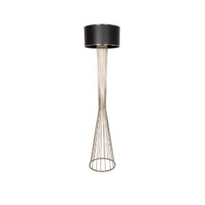 GloboStar® NOVA 201-0041 Μοντέρνο Επιδαπέδιο Φωτιστικό 1 x E27 IP20 Χρυσό Μεταλλό με Μαύρο Ύφασμα - Μ38 x Π38 x Υ155cm