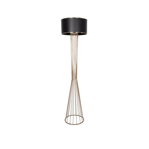 GloboStar® NOVA 201-0041 Μοντέρνο Επιδαπέδιο Φωτιστικό 1 x E27 IP20 Χρυσό Μεταλλό με Μαύρο Ύφασμα - Μ38 x Π38 x Υ155cm