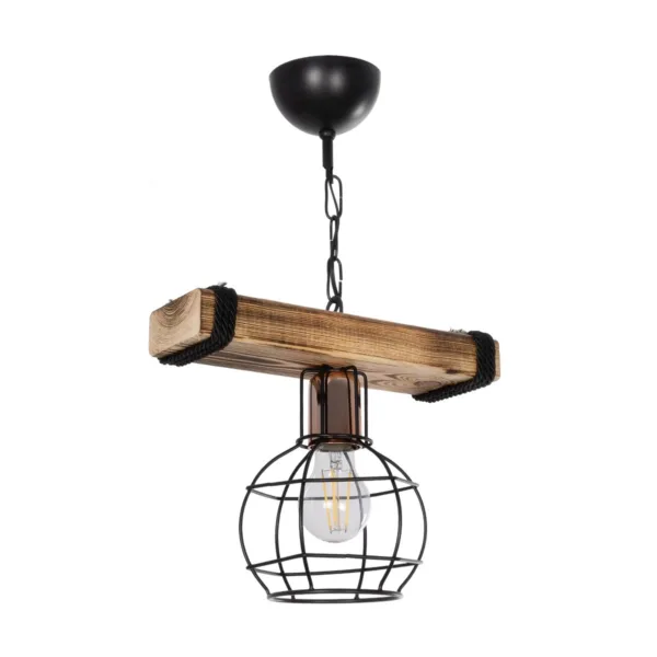 GloboStar® STARLO 201-0004 Vintage Κρεμαστό Φωτιστικό Ράγα Μονόφωτο 1 x E27 IP20 Μπεζ Ξύλο με Μαύρο Μέταλλο - Μ30 x Π15 x Υ60cm - Image 3