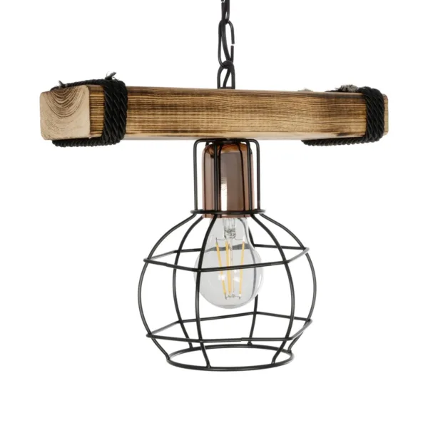 GloboStar® STARLO 201-0004 Vintage Κρεμαστό Φωτιστικό Ράγα Μονόφωτο 1 x E27 IP20 Μπεζ Ξύλο με Μαύρο Μέταλλο - Μ30 x Π15 x Υ60cm - Image 4