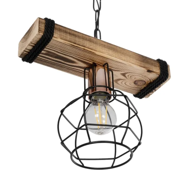 GloboStar® STARLO 201-0004 Vintage Κρεμαστό Φωτιστικό Ράγα Μονόφωτο 1 x E27 IP20 Μπεζ Ξύλο με Μαύρο Μέταλλο - Μ30 x Π15 x Υ60cm - Image 5