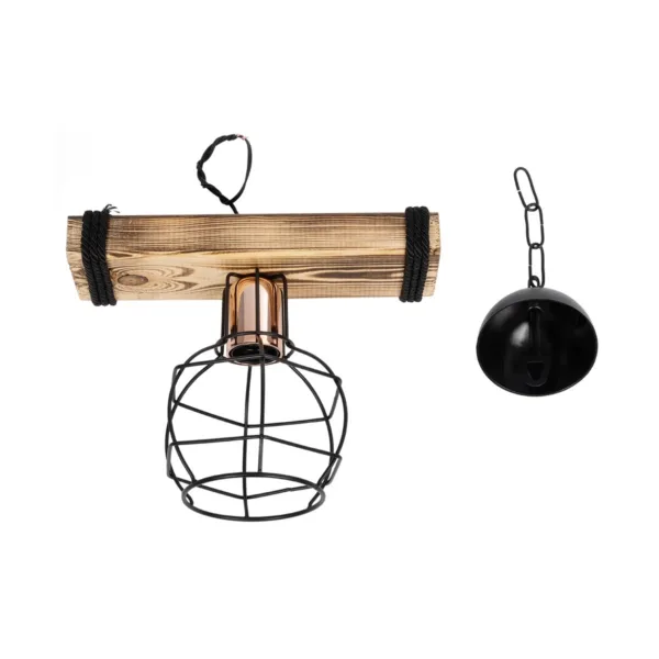GloboStar® STARLO 201-0004 Vintage Κρεμαστό Φωτιστικό Ράγα Μονόφωτο 1 x E27 IP20 Μπεζ Ξύλο με Μαύρο Μέταλλο - Μ30 x Π15 x Υ60cm - Image 9