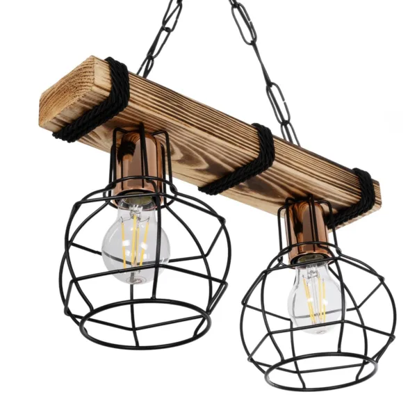 GloboStar® STARLO 201-0005 Vintage Κρεμαστό Φωτιστικό Ράγα Δίφωτο 2 x E27 IP20 Μπεζ Ξύλο με Μαύρο Μέταλλο - Μ40 x Π15x Υ65cm - Image 5