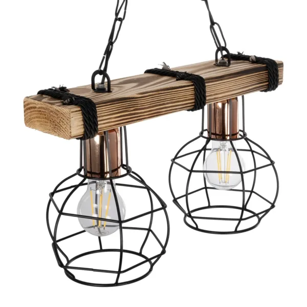 GloboStar® STARLO 201-0005 Vintage Κρεμαστό Φωτιστικό Ράγα Δίφωτο 2 x E27 IP20 Μπεζ Ξύλο με Μαύρο Μέταλλο - Μ40 x Π15x Υ65cm - Image 6