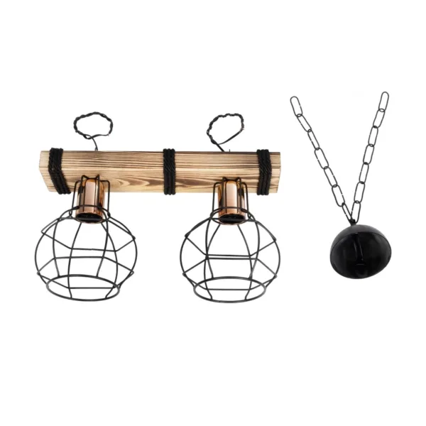 GloboStar® STARLO 201-0005 Vintage Κρεμαστό Φωτιστικό Ράγα Δίφωτο 2 x E27 IP20 Μπεζ Ξύλο με Μαύρο Μέταλλο - Μ40 x Π15x Υ65cm - Image 9