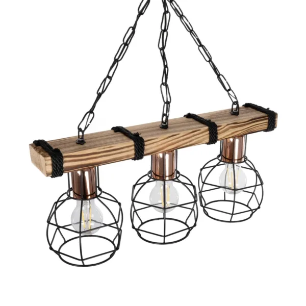 GloboStar® STARLO 201-0006 Vintage Κρεμαστό Φωτιστικό Ράγα Τρίφωτο 3 x E27 IP20 Μπεζ Ξύλο με Μαύρο Μέταλλο - Μ50 x Π15 x Υ65cm - Image 6