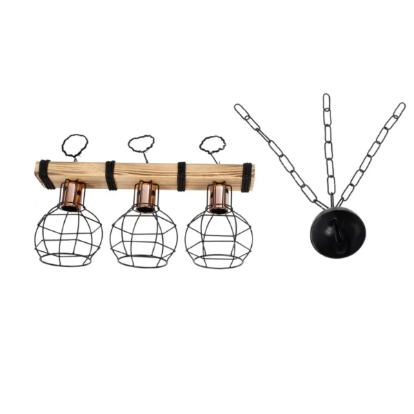 GloboStar® STARLO 201-0006 Vintage Κρεμαστό Φωτιστικό Ράγα Τρίφωτο 3 x E27 IP20 Μπεζ Ξύλο με Μαύρο Μέταλλο - Μ50 x Π15 x Υ65cm - Image 9