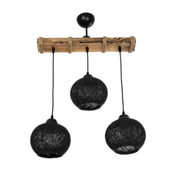 GloboStar® LUMA 201-0010 Vintage Κρεμαστό Φωτιστικό Ράγα Τρίφωτο 3 x E27 IP20 Μπεζ Ξύλο με Μαύρο Σχοινί - Μ50 x Π20 x Υ63cm - Image 3