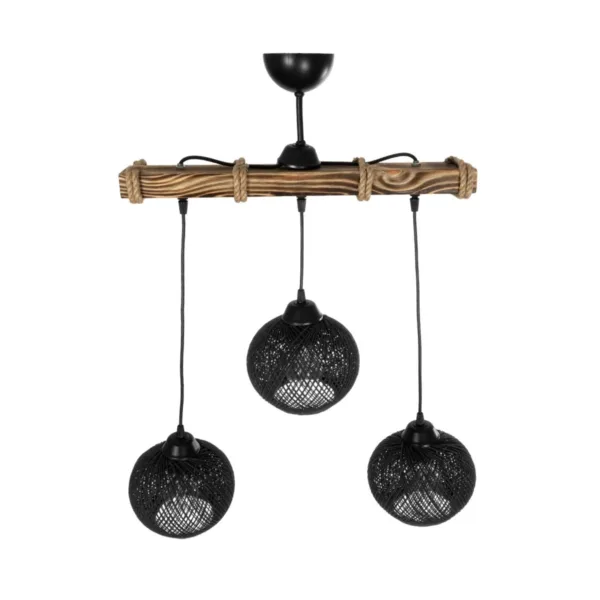 GloboStar® LUMA 201-0010 Vintage Κρεμαστό Φωτιστικό Ράγα Τρίφωτο 3 x E27 IP20 Μπεζ Ξύλο με Μαύρο Σχοινί - Μ50 x Π20 x Υ63cm - Image 4