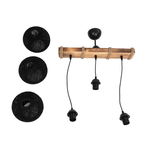 GloboStar® LUMA 201-0010 Vintage Κρεμαστό Φωτιστικό Ράγα Τρίφωτο 3 x E27 IP20 Μπεζ Ξύλο με Μαύρο Σχοινί - Μ50 x Π20 x Υ63cm - Image 8