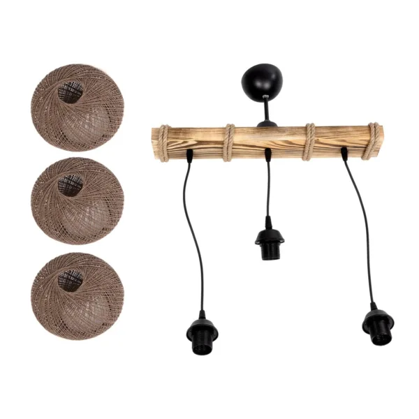GloboStar® LUMA 201-0012 Vintage Κρεμαστό Φωτιστικό Ράγα Τρίφωτο 3 x E27 IP20 Μπεζ Ξύλο με Καφέ Σχοινί - Μ50 x Π20 x Υ63cm - Image 7