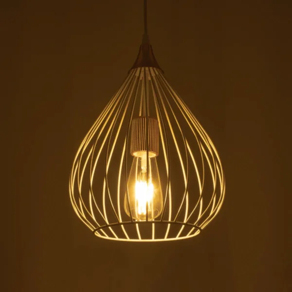 GloboStar® RADIARO 201-0014 Vintage Κρεμαστό Φωτιστικό Πλέγμα Μονόφωτο 1 x E27 IP20 Λευκό & Χάλκινο Μέταλλο - Μ28x Π28 x Υ70cm - Image 2