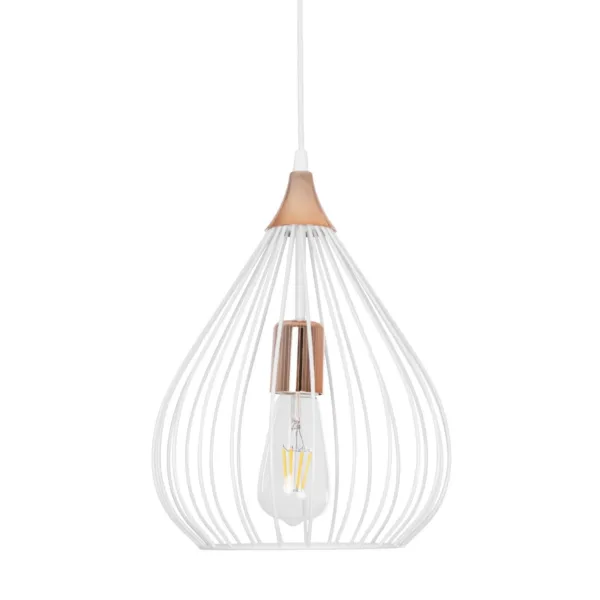 GloboStar® RADIARO 201-0014 Vintage Κρεμαστό Φωτιστικό Πλέγμα Μονόφωτο 1 x E27 IP20 Λευκό & Χάλκινο Μέταλλο - Μ28x Π28 x Υ70cm - Image 4