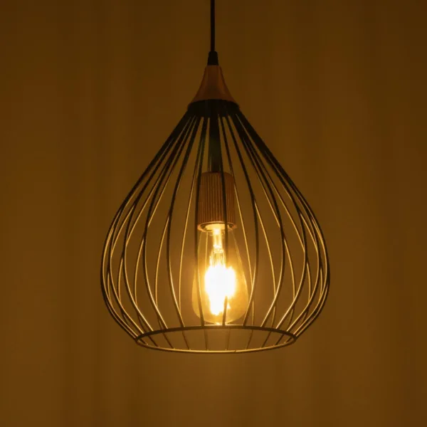 GloboStar® RADIARO 201-0015 Vintage Κρεμαστό Φωτιστικό Πλέγμα Μονόφωτο 1 x E27 IP20 Μαύρο Μέταλλο - Μ28 x Π28 x Υ70cm - Image 2