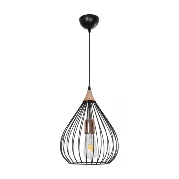GloboStar® RADIARO 201-0015 Vintage Κρεμαστό Φωτιστικό Πλέγμα Μονόφωτο 1 x E27 IP20 Μαύρο Μέταλλο - Μ28 x Π28 x Υ70cm - Image 3
