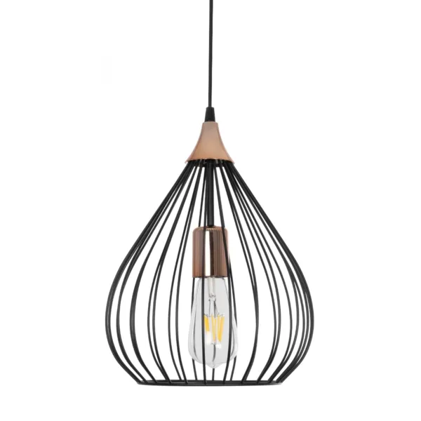 GloboStar® RADIARO 201-0015 Vintage Κρεμαστό Φωτιστικό Πλέγμα Μονόφωτο 1 x E27 IP20 Μαύρο Μέταλλο - Μ28 x Π28 x Υ70cm - Image 4