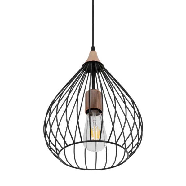 GloboStar® RADIARO 201-0015 Vintage Κρεμαστό Φωτιστικό Πλέγμα Μονόφωτο 1 x E27 IP20 Μαύρο Μέταλλο - Μ28 x Π28 x Υ70cm - Image 5