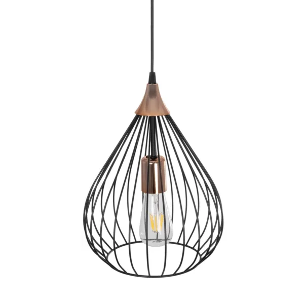 GloboStar® RADIARO 201-0015 Vintage Κρεμαστό Φωτιστικό Πλέγμα Μονόφωτο 1 x E27 IP20 Μαύρο Μέταλλο - Μ28 x Π28 x Υ70cm - Image 6