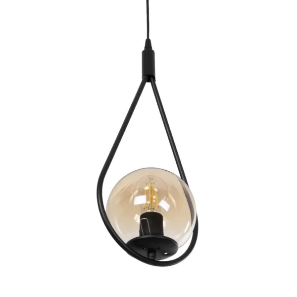 GloboStar® DROP 201-0016 Vintage Κρεμαστό Φωτιστικό Μπάλα Μονόφωτο 1 x E27 IP20 Μαύρο Μέταλλο Με Μελί Γυαλί - Μ20 x Π25 x Υ80cm - Image 5