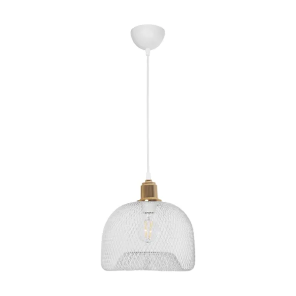 GloboStar® GLOZIA 201-0017 Μοντέρνο Κρεμαστό Φωτιστικό Πλέγμα Μονόφωτο 1 x E27 IP20 Λευκό & Χρυσό Μέταλλο - Μ26x Π26 x Υ70cm - Image 3