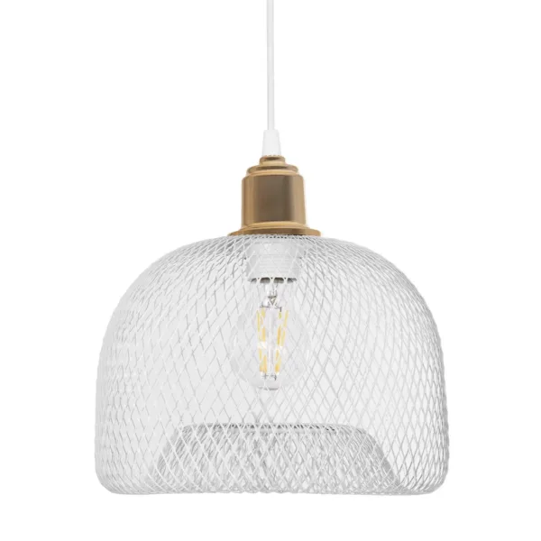 GloboStar® GLOZIA 201-0017 Μοντέρνο Κρεμαστό Φωτιστικό Πλέγμα Μονόφωτο 1 x E27 IP20 Λευκό & Χρυσό Μέταλλο - Μ26x Π26 x Υ70cm - Image 4