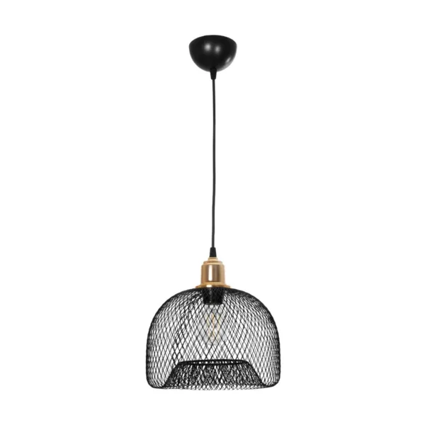 GloboStar® GLOZIA 201-0018 Μοντέρνο Κρεμαστό Φωτιστικό Πλέγμα Μονόφωτο 1 x E27 IP20 Μαύρο & Χρυσό Μέταλλο - Μ26 x Π26 x Υ70cm - Image 3