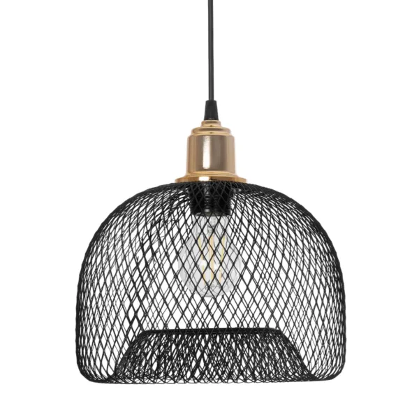 GloboStar® GLOZIA 201-0018 Μοντέρνο Κρεμαστό Φωτιστικό Πλέγμα Μονόφωτο 1 x E27 IP20 Μαύρο & Χρυσό Μέταλλο - Μ26 x Π26 x Υ70cm - Image 4