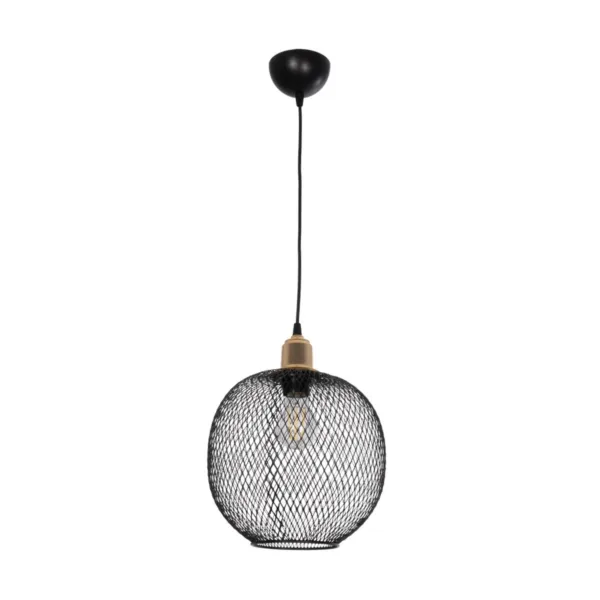 GloboStar® SOLUX 201-0019 Μοντέρνο Κρεμαστό Φωτιστικό Πλέγμα Μονόφωτο 1 x E27 IP20 Μαύρο & Χάλκινο Μέταλλο - Μ26 x Π26 x Υ70cm - Image 3