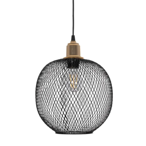 GloboStar® SOLUX 201-0019 Μοντέρνο Κρεμαστό Φωτιστικό Πλέγμα Μονόφωτο 1 x E27 IP20 Μαύρο & Χάλκινο Μέταλλο - Μ26 x Π26 x Υ70cm - Image 4