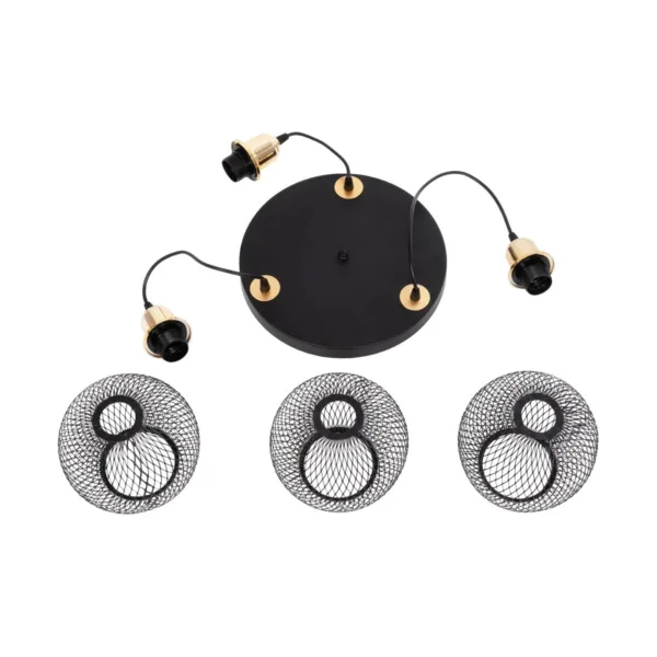 GloboStar® VIVIDUS 201-0020 Vintage Κρεμαστό Φωτιστικό Πλέγμα Τρίφωτο 3 x E27 IP20 Μαύρο και Χρυσό Μέταλλο - Μ32 x Π32 x Υ70cm - Image 8