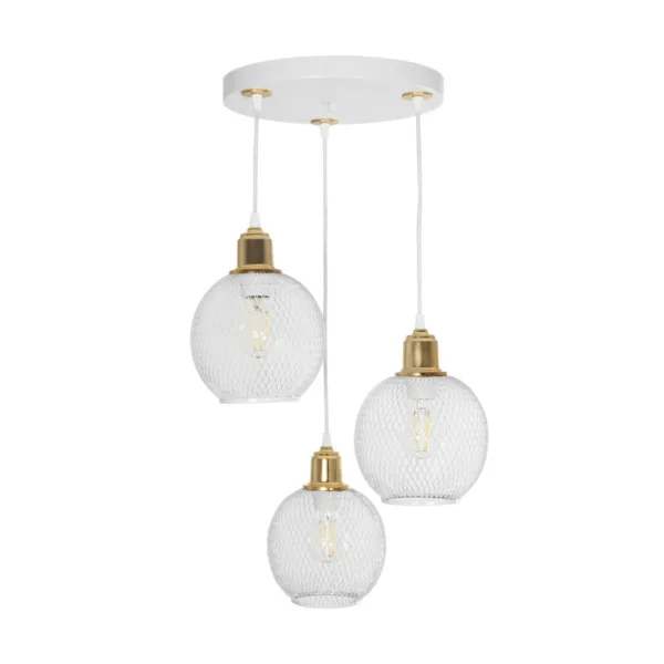 GloboStar® VIVIDUS 201-0021 Vintage Κρεμαστό Φωτιστικό Πλέγμα Τρίφωτο 3 x E27 IP20 Λευκό και Χρυσό Μέταλλο - Μ32 x Π32 x Υ70cm - Image 3