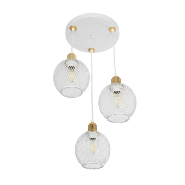 GloboStar® VIVIDUS 201-0021 Vintage Κρεμαστό Φωτιστικό Πλέγμα Τρίφωτο 3 x E27 IP20 Λευκό και Χρυσό Μέταλλο - Μ32 x Π32 x Υ70cm - Image 4