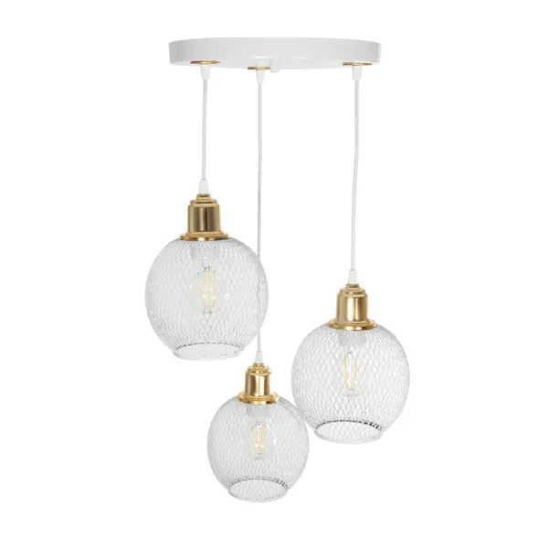 GloboStar® VIVIDUS 201-0021 Vintage Κρεμαστό Φωτιστικό Πλέγμα Τρίφωτο 3 x E27 IP20 Λευκό και Χρυσό Μέταλλο - Μ32 x Π32 x Υ70cm - Image 5