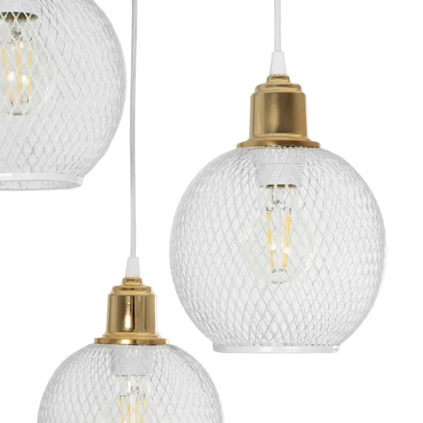GloboStar® VIVIDUS 201-0021 Vintage Κρεμαστό Φωτιστικό Πλέγμα Τρίφωτο 3 x E27 IP20 Λευκό και Χρυσό Μέταλλο - Μ32 x Π32 x Υ70cm - Image 6