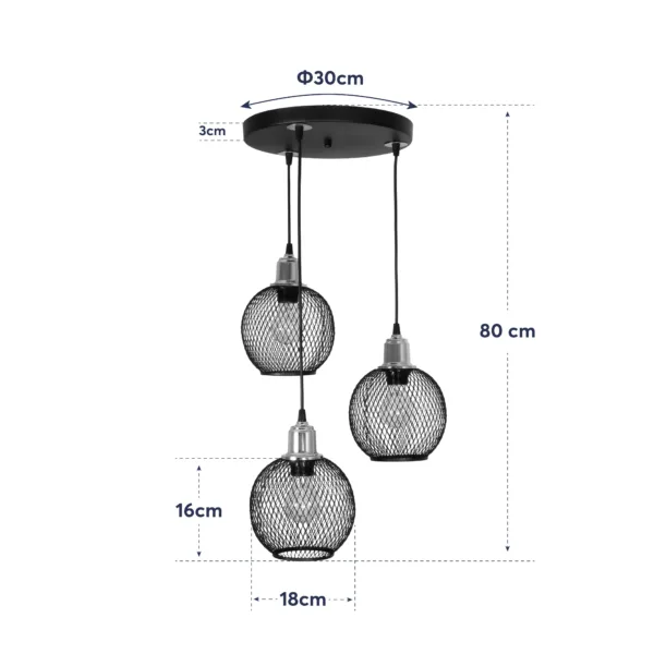 GloboStar® VIVIDUS 201-0021 Vintage Κρεμαστό Φωτιστικό Πλέγμα Τρίφωτο 3 x E27 IP20 Λευκό και Χρυσό Μέταλλο - Μ32 x Π32 x Υ70cm - Image 9